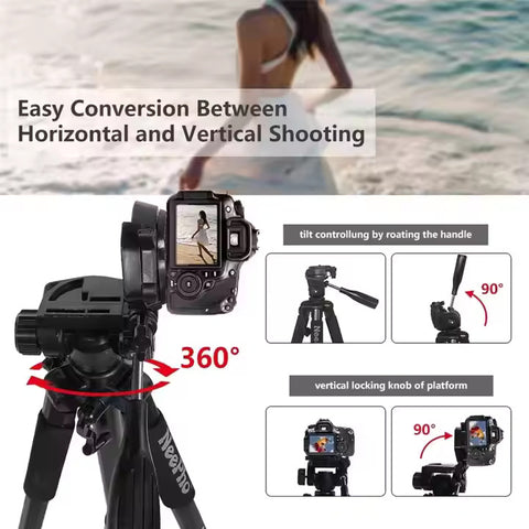 Neepho 8850Camera Tripod With Carry Bag, Lightweight Travel Aluminum Professional Photo Tripod Stand for DSLR Camera