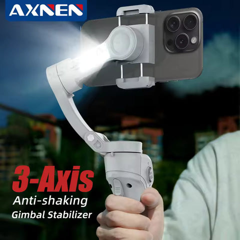 AXNEN HQ6 Smart 3-Axis Handheld Gimbal Stabilizer for Smartphone with Fill Light for iPhone Android Face Tracking Tiktok Vlog Kit