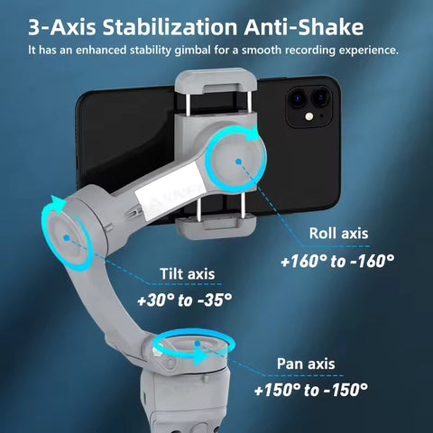 AXNEN HQ6 Smart 3-Axis Handheld Gimbal Stabilizer for Smartphone with Fill Light for iPhone Android Face Tracking Tiktok Vlog Kit