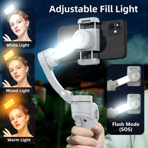AXNEN HQ6 Smart 3-Axis Handheld Gimbal Stabilizer for Smartphone with Fill Light for iPhone Android Face Tracking Tiktok Vlog Kit