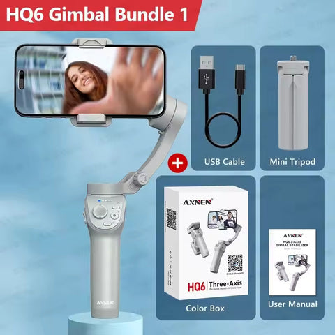 AXNEN HQ6 Smart 3-Axis Handheld Gimbal Stabilizer for Smartphone with Fill Light for iPhone Android Face Tracking Tiktok Vlog Kit