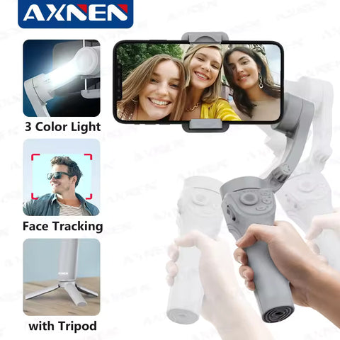 AXNEN HQ6 Smart 3-Axis Handheld Gimbal Stabilizer for Smartphone with Fill Light for iPhone Android Face Tracking Tiktok Vlog Kit
