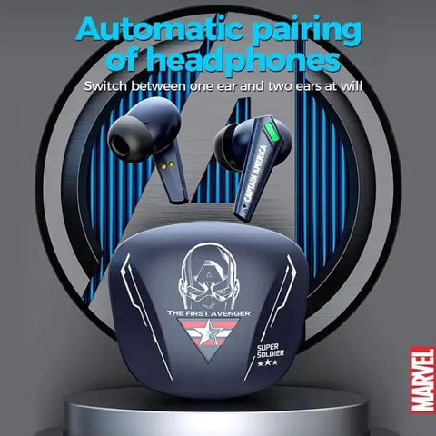 Marvel Avengers S18 Bluetooth 5.3 Wireless Gaming Earbuds HD Bass Headphone (Captain America & Iron Man)